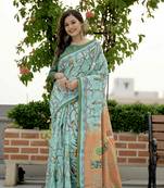 CYAN BEAUTIFUL BANARSI  SILK SAREE 