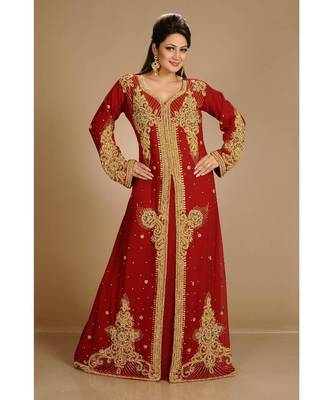 Full Sleeves Handmade Moroccan Kaftan With Sun-proof hijab 1