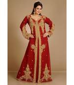 luxurious Full Sleeves Handmade Moroccan Kaftan With Sun-proof hijab.