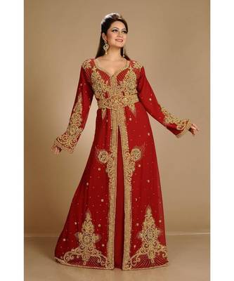 Full Sleeves Handmade Moroccan Kaftan With Sun-proof hijab 2