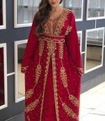 luxurious Full Sleeves Handmade Moroccan Kaftan With Sun-proof hijab.