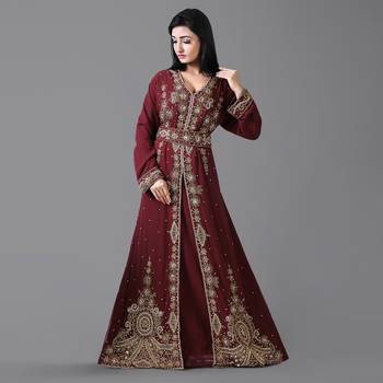 Full Sleeves Handmade Moroccan Kaftan With Sun-proof hijab 1