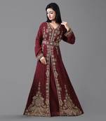 luxurious Full Sleeves Handmade Moroccan Kaftan With Sun-proof hijab.