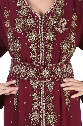 Full Sleeves Handmade Moroccan Kaftan With Sun-proof hijab