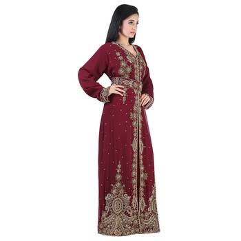Full Sleeves Handmade Moroccan Kaftan With Sun-proof hijab 3