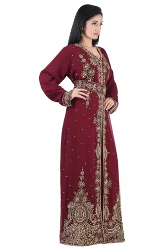 Full Sleeves Handmade Moroccan Kaftan With Sun-proof hijab