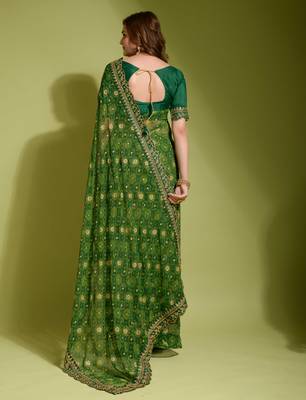 Green Colour Digital Prited Georgette Fabric Saree WITH UN-STITCHED BLOUSE 4