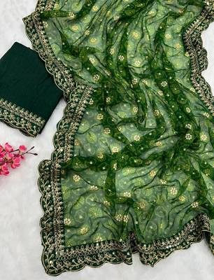 Green Colour Digital Prited Georgette Fabric Saree WITH UN-STITCHED BLOUSE 5