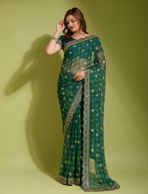 Peach Colour Digital Prited Georgette Fabric Saree WITH UN-STITCHED BLOUSE 1