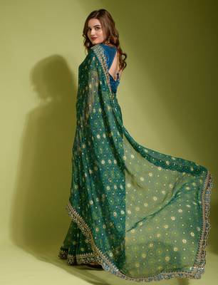 Peach Colour Digital Prited Georgette Fabric Saree WITH UN-STITCHED BLOUSE 2