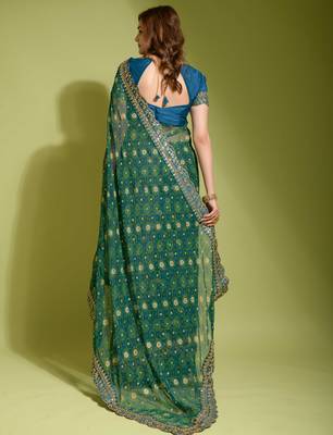 Peach Colour Digital Prited Georgette Fabric Saree WITH UN-STITCHED BLOUSE 3