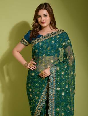 Peach Colour Digital Prited Georgette Fabric Saree WITH UN-STITCHED BLOUSE 4