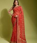 Red Colour Digital Prited Georgette Fabric Saree WITH UN-STITCHED BLOUSE