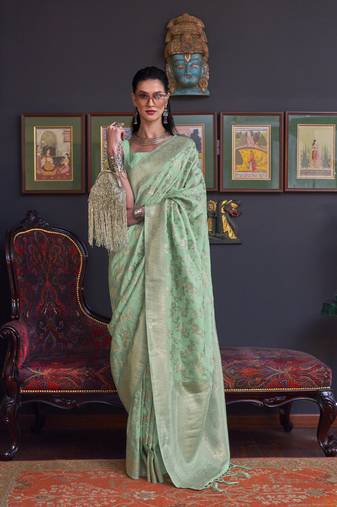 Elora Pure Soft Silk Faux Banarasi Handloom Weaving Saree (Green)