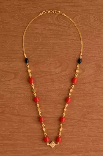 coral mangalsutra Mangalore style  kasitali with big corals one gram gold MEDIUM length 20"