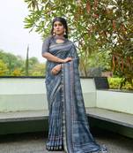 GREY TRENDY GOREGOUS LINEN SAREE