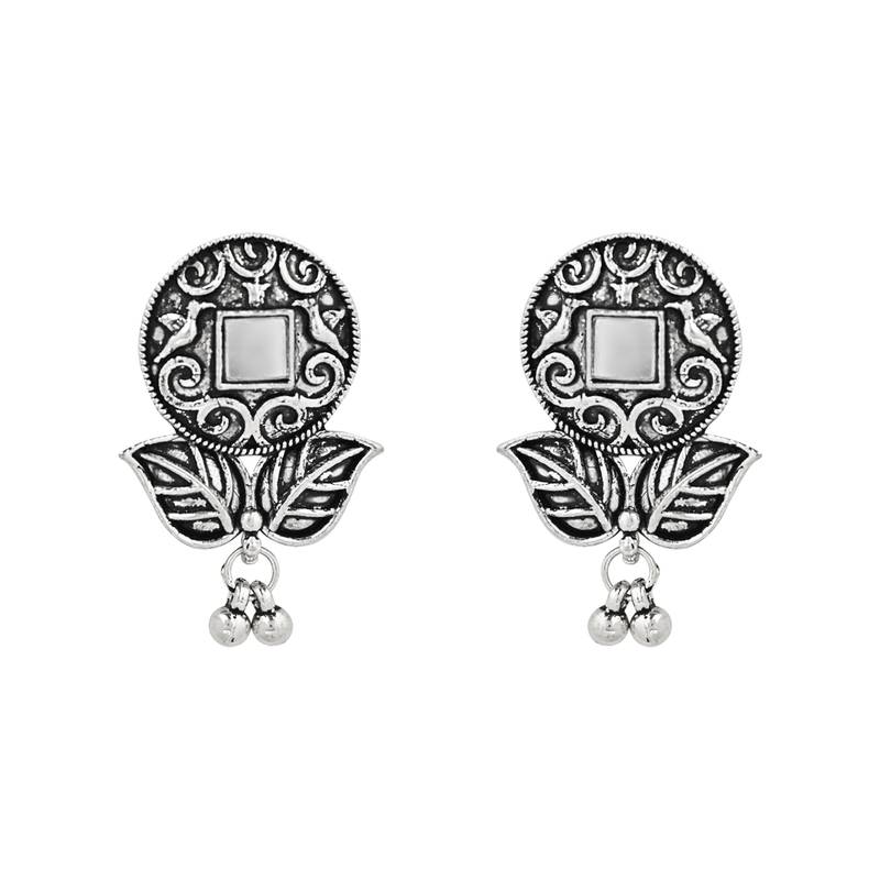 Navratri Ethnic Silver Oxidized Traditional Afghani Choker Necklace Jewellery Set for Women 