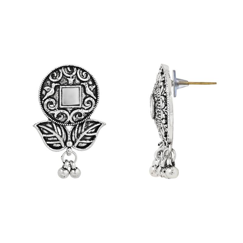 Navratri Ethnic Silver Oxidized Traditional Afghani Choker Necklace Jewellery Set for Women 