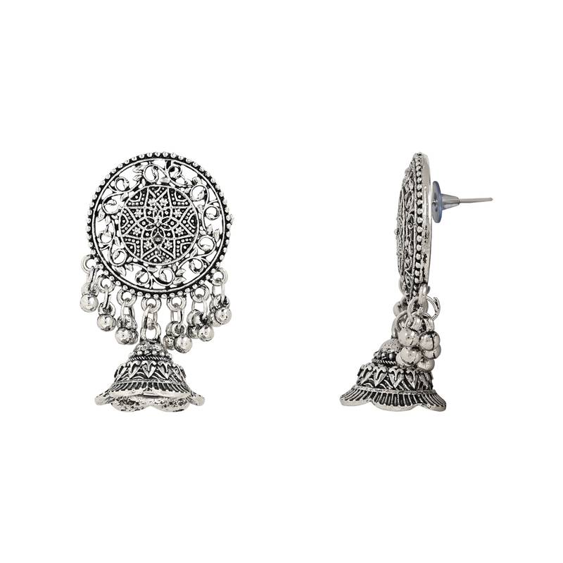 Navratri Ethnic Silver Oxidized Traditional Afghani Choker Necklace Jewellery Set for Women 