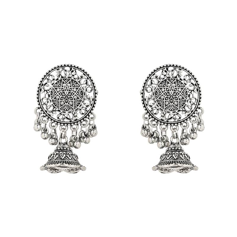 Navratri Ethnic Silver Oxidized Traditional Afghani Choker Necklace Jewellery Set for Women 