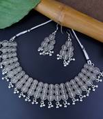 Navratri Ethnic Silver Oxidised Traditional Afghani Choker Jewellery Set for Women And Girls 