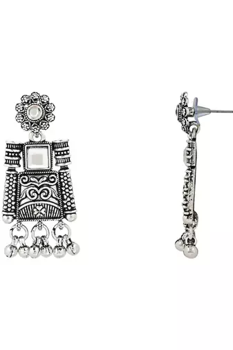 Navratri Ethnic Silver Oxidized Traditional Afghani Choker Necklace Jewellery Set for Women 