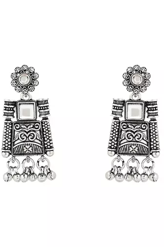 Navratri Ethnic Silver Oxidized Traditional Afghani Choker Necklace Jewellery Set for Women 
