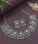 Navratri Ethnic Silver Oxidized Traditional Afghani Choker Necklace Jewellery Set for Women 