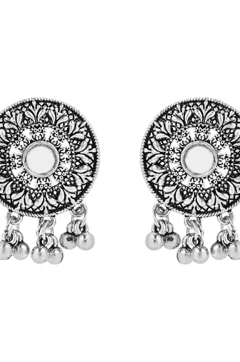 Navratri Ethnic Silver Oxidized Traditional Afghani Choker Necklace Jewellery Set for Women 
