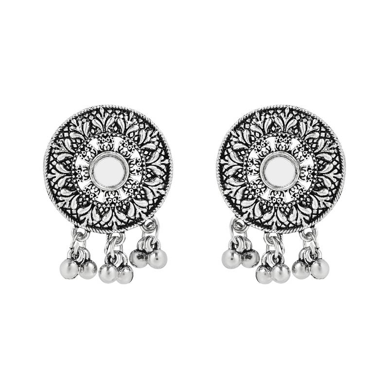 Navratri Ethnic Silver Oxidized Traditional Afghani Choker Necklace Jewellery Set for Women 