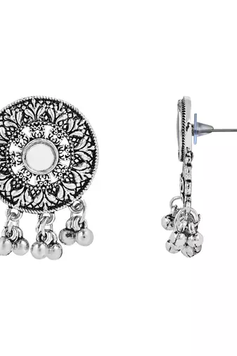 Navratri Ethnic Silver Oxidized Traditional Afghani Choker Necklace Jewellery Set for Women 