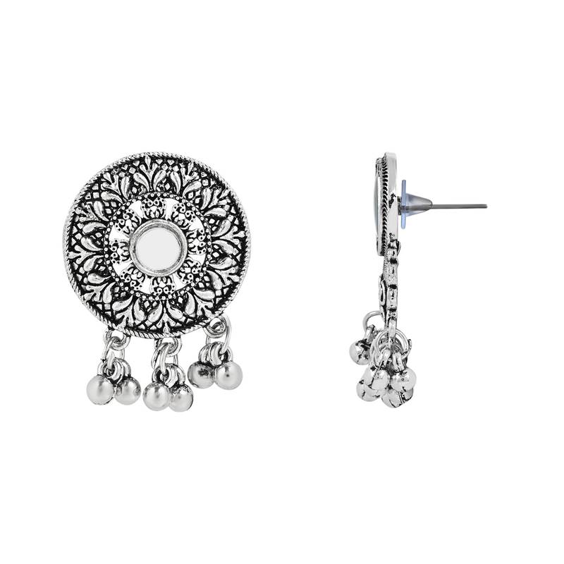 Navratri Ethnic Silver Oxidized Traditional Afghani Choker Necklace Jewellery Set for Women 