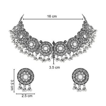 Navratri Ethnic Silver Oxidized Traditional Afghani Choker Necklace Jewellery Set for Women  5