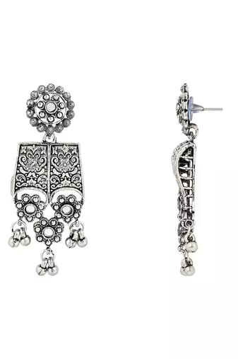 Navratri Ethnic Silver Oxidized Traditional Afghani Choker Necklace Jewellery Set for Women 
