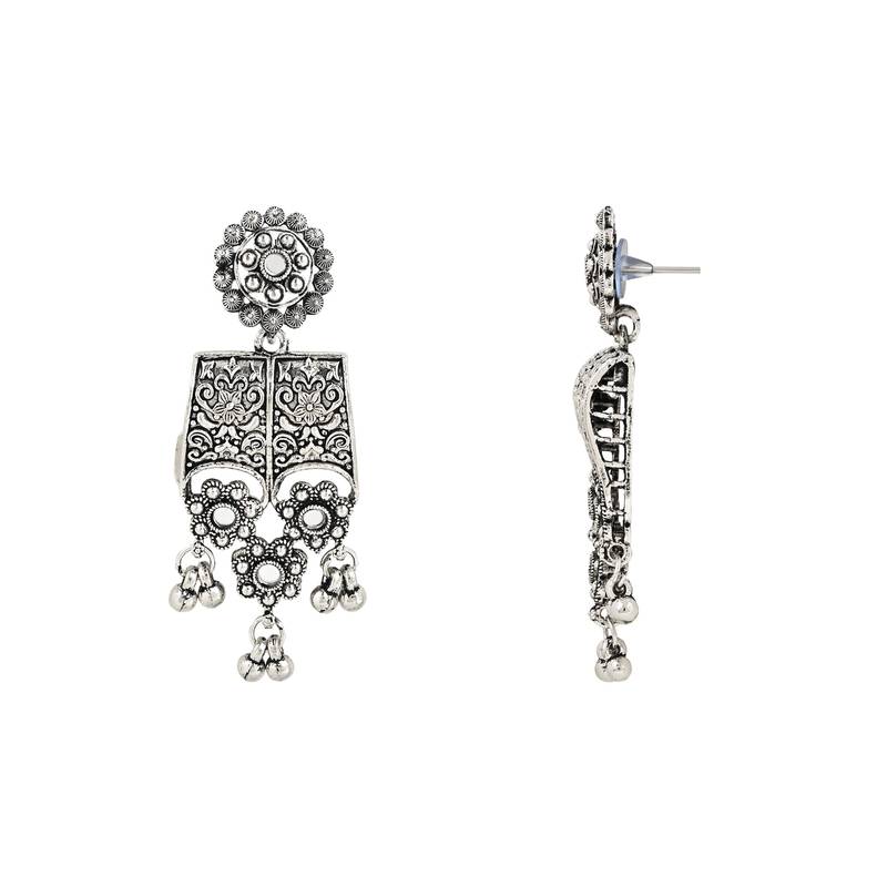 Navratri Ethnic Silver Oxidized Traditional Afghani Choker Necklace Jewellery Set for Women 