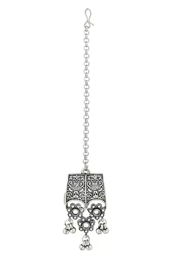 Navratri Ethnic Silver Oxidized Traditional Afghani Choker Necklace Jewellery Set for Women 