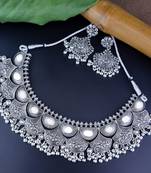 Navratri Ethnic Silver Oxidized Traditional Afghani Choker Necklace Jewellery Set for Women 