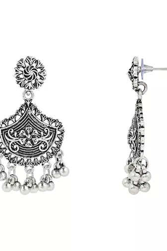 Navratri Ethnic Silver Oxidized Traditional Afghani Choker Necklace Jewellery Set for Women 