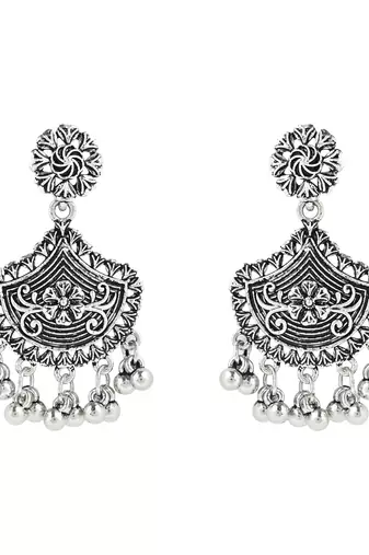 Navratri Ethnic Silver Oxidized Traditional Afghani Choker Necklace Jewellery Set for Women 