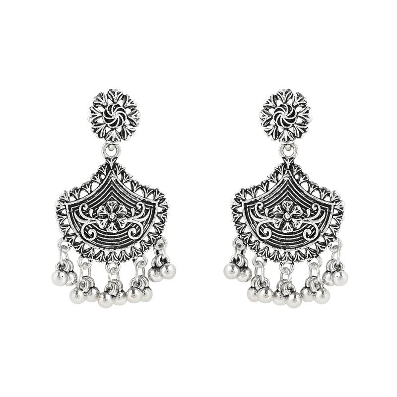 Navratri Ethnic Silver Oxidized Traditional Afghani Choker Necklace Jewellery Set for Women 