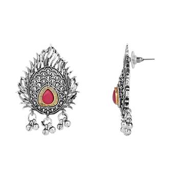 Navratri Ethnic Stylish Silver Oxidised Krishna Murli and Feather Long Necklace Jewellery Set  3