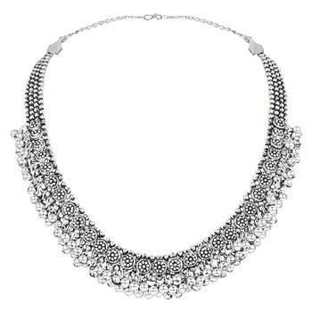 Navratri Ethnic Silver Oxidised Floral Design Ghungroo Long Necklace Jewellery With Jhumka Earrings Set MC158OX 4