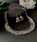 Navratri Ethnic Silver Oxidised Mirror Work Ghungroo Necklace Jewellery With Jhumka Earrings Set 