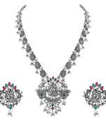 Navratri Ethnic Stylish Silver Oxidised Radha Krishna Design Long Necklace Jewellery Set 