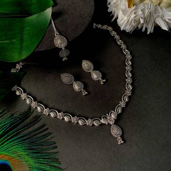Navratri Ethnic Silver Oxidised Floral Design Ghungroo Long Necklace Jewellery With Jhumka Earrings Set MC171OX 1
