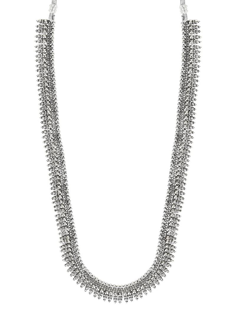 Navratri Ethnic Silver Oxidised Traditional Long Necklace & Earrings Jewellery Set For Women & Girls 