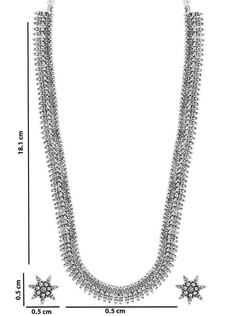 Navratri Ethnic Silver Oxidised Traditional Long Necklace & Earrings Jewellery Set For Women & Girls 