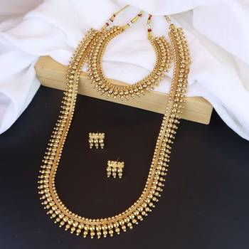 Gold Plated Traditional Style Choker Necklace Jewellery Set for Women/Girls  1