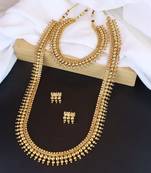 Gold Plated Traditional Style Choker Necklace Jewellery Set for Women/Girls 