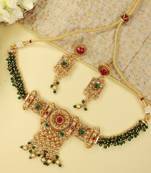 Gold Plated Traditional Brass Pearl Choker Necklace With Earrings for Women/Girls 